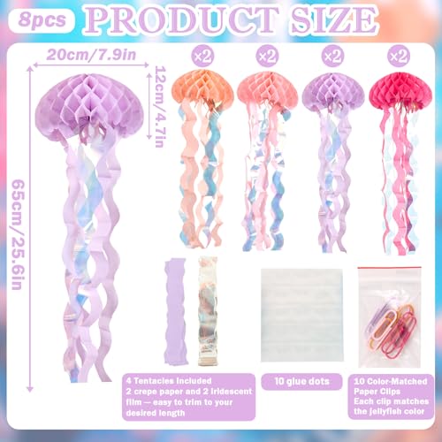 8 Pcs Pink and Purple Jellyfish Honeycomb Hanging Decorations for Parties