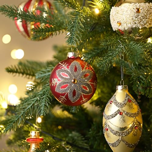 10-Piece Glass Christmas Ornament Set - Red and Gold Luxury Tree Decor