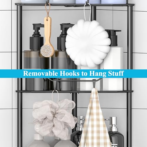 4 Tier Floor Standing Corner Shower Caddy Organizer Shelf with Hooks Black