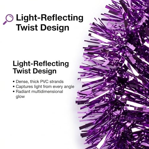 Anderson's Metallic Lavender Tinsel Twist Garland 25ft - Iridescent Party Decor
