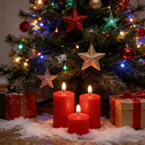 Benjaer 2 Pack Red Unscented Pillar Candles 3x6 in — 70 Hour, Dripless & Smokeless for Holidays & Weddings