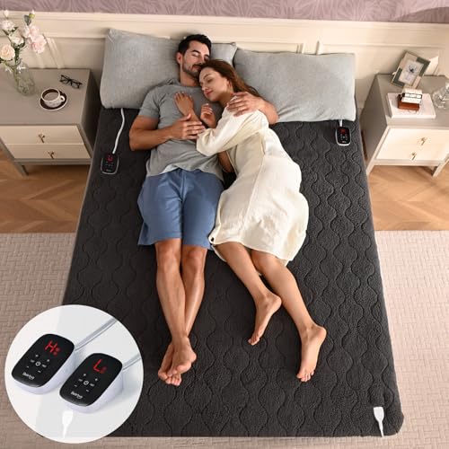 Electric Heated Mattress Pad King Size with Dual Control - 78"x80" Sherpa Bed Warmer