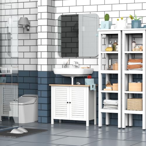 HOMCOM Under Sink Bathroom Storage Cabinet with Removable Shelf, White