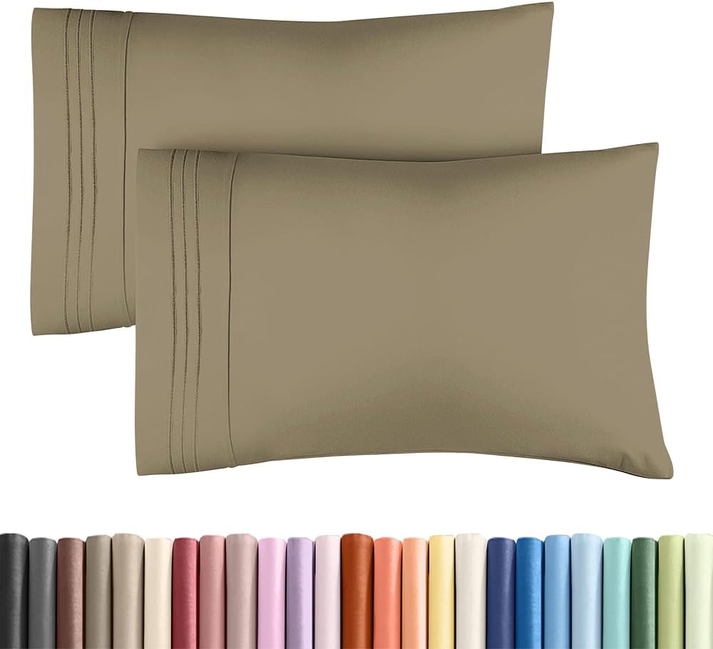 Skiennix Standard Pillow Cases Set of 2 | Ultra-Soft Hotel Quality, Wrinkle-Free, Stain Resistant - Khaki