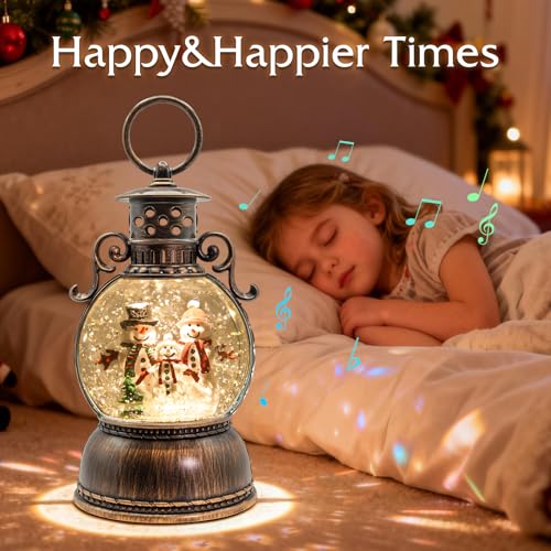 Christmas Snow Globe Lantern with Music & 6H Timer - Lighted Snowman Decor