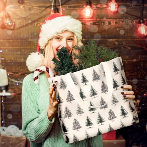 Bencailor 6 Pcs Christmas Canvas Tote Bags – Neutral Green Tree & Deer Pattern