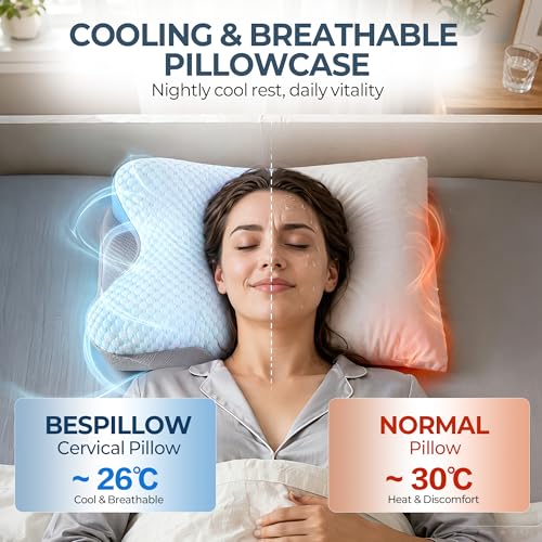 Bespillow Ergonomic Cooling Memory Foam Cervical Pillow for Neck Pain Relief