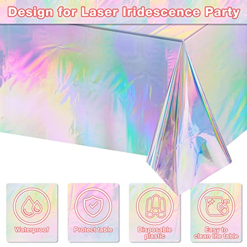 4-Pack Iridescent Holographic Plastic Tablecloths (54 x 108 in)