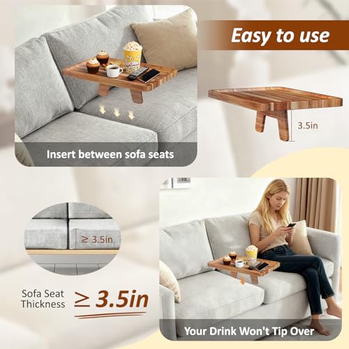 Folding Acacia Wood Couch Tray for Sofa Gaps, 15x10 Inch Portable Table