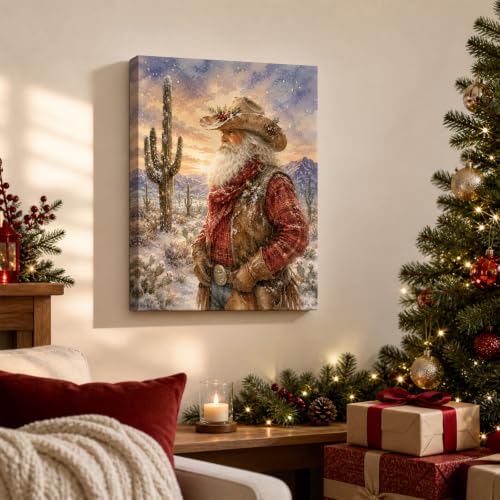 MENSHIJIAN Western Cowboy Santa Christmas Wall Art C - Canvas Print