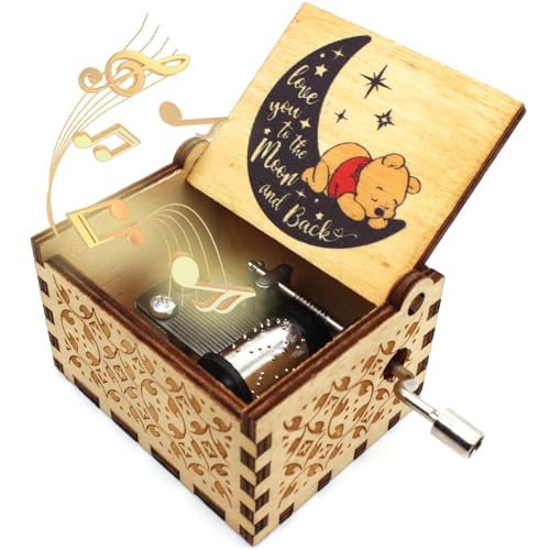 Engraved Wooden Music Box - Hand-Cranked Vintage Keepsake Gift