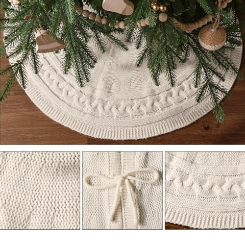 MelonBoat 36 Inch Knitted Christmas Tree Skirt - Cozy Neutral Holiday Decor
