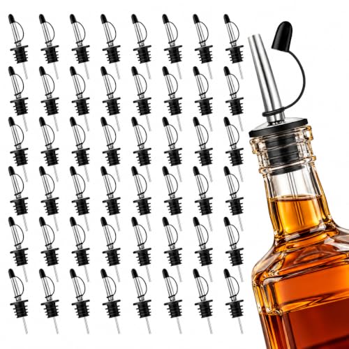 Femilkt 48 Pack Stainless Steel Liquor Pour Spouts with Dust Caps - Silver