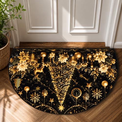 Christmas Tree Semicircular Door Mat 35.4 x 23.6 Inch - Non Slip Holiday Rug - KKYEJLQYI