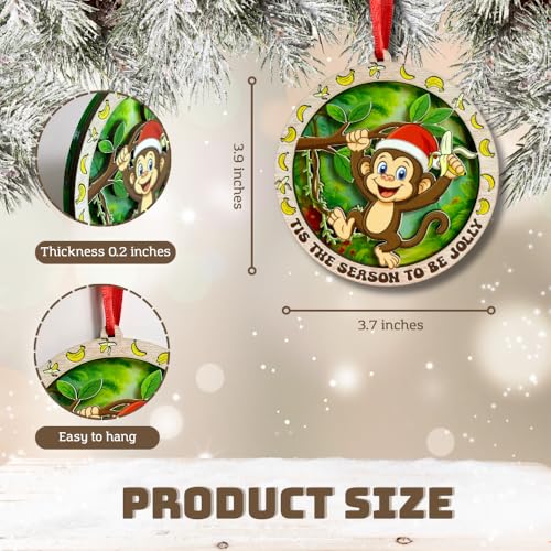 TSIMPLE Monkey Ornament for Christmas Tree - Funny 2-Layer Wooden & Acrylic Holiday Decor - Gift for Animal Lovers - Listing Variant