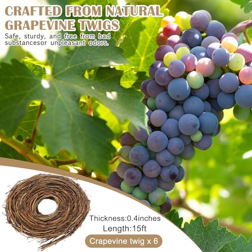 Janinka 6 Pcs 15ft Grapevine Garland Natural Twig Wreath for Craft (6 Pack)