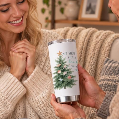LRTOFUTEY Beach Christmas Tree Tumbler 20oz - Christmas Tree-01 with Lid & Straw