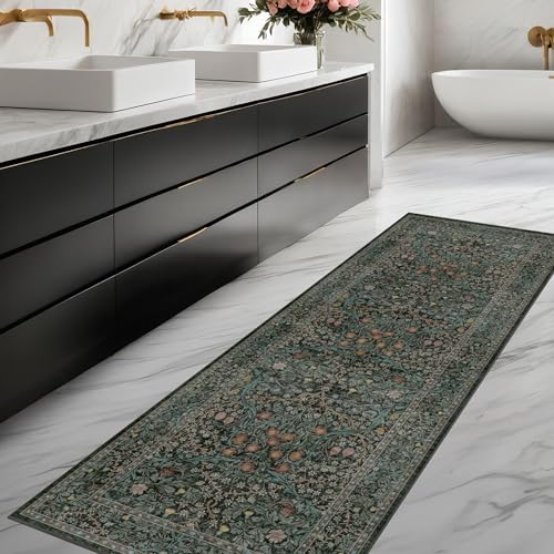 2x6 Washable Kitchen Runner Rug, Non-Slip Vintage Botanical Floral Carpet