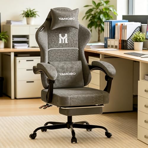 Ergonomic Gaming Chair with Footrest, Breathable Fabric Office Desk Chair