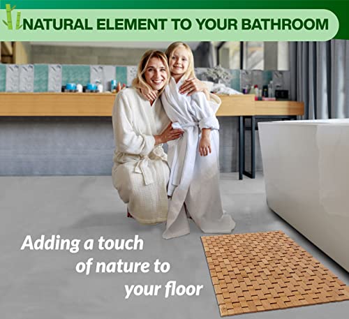Bamboo Bath Mat, 24 x 16 Inch Foldable Roll-Up Wooden Floor Mat for Bathroom