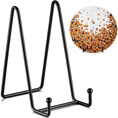 Metal Plate Display Stands, 6-Inch Black Frame Easel Holders (2 Pack)