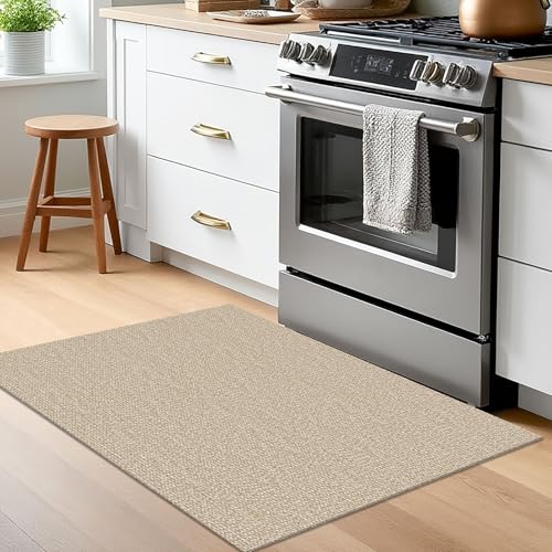 Washable 2x3 Ft Entryway Rug, Non-Slip Indoor Doormat, Sand Beige