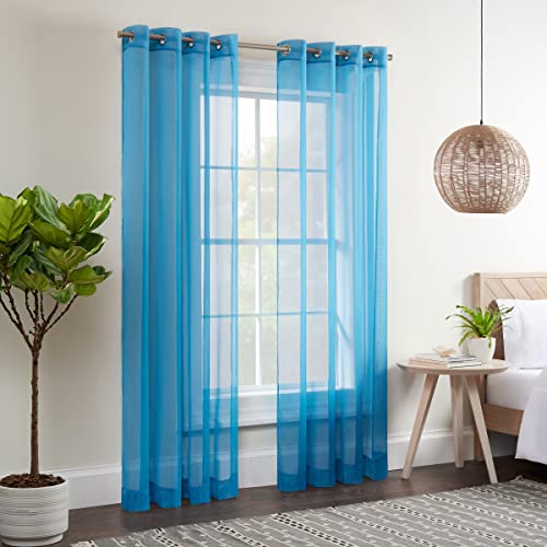 Eclipse Kiara Modern Sheer Voile Light Filtering Grommet Window Curtains for Bedroom (2 Panels), 54 in x 108 in, Blue