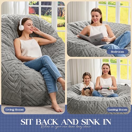 5ft Giant Memory Foam Bean Bag Chair - Washable Grey Adult Lounger