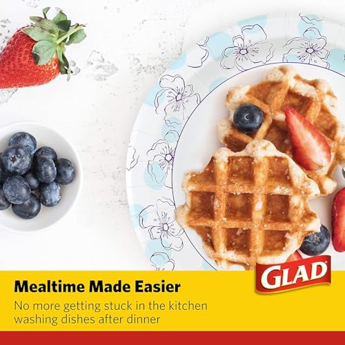 Glad Round Disposable Paper Plates, Blue Flower Pattern - Strong, Sturdy, Soak Proof, and Microwavable Decorative Plates for Dinner and Everyday Use, 10 Inch, 50 Count - 2 Pack