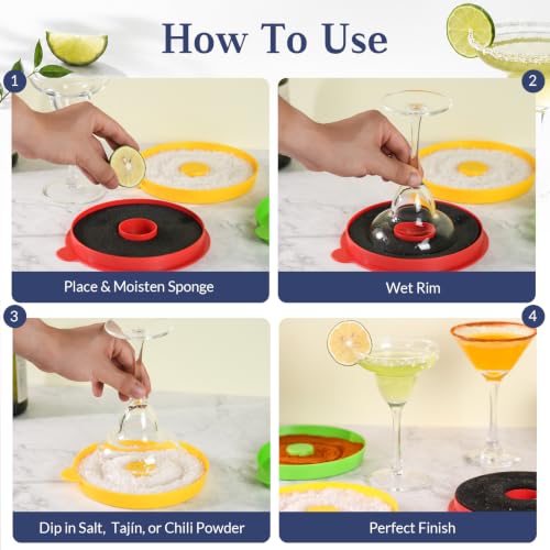 2 Pack Margarita Salt Rimmer Set with 3-Tier Glass for Lime Juice & Seasonings