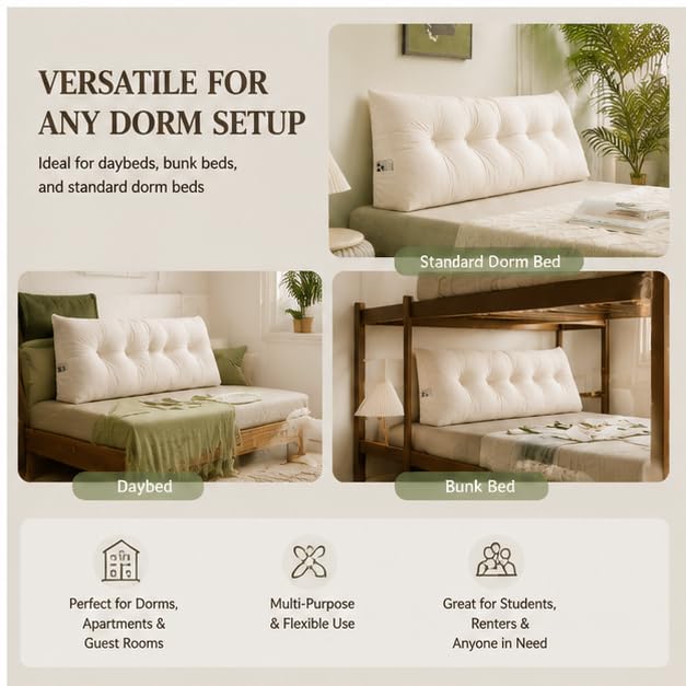 Twin XL Dorm Headboard Pillow - Plush Wedge Cushion for Back Support