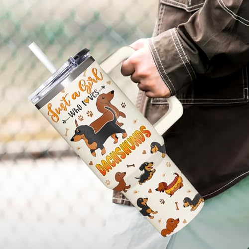 Girl Loves Dachshund Tumbler 40oz with Handle & Straw - Dachshund Mom Gift