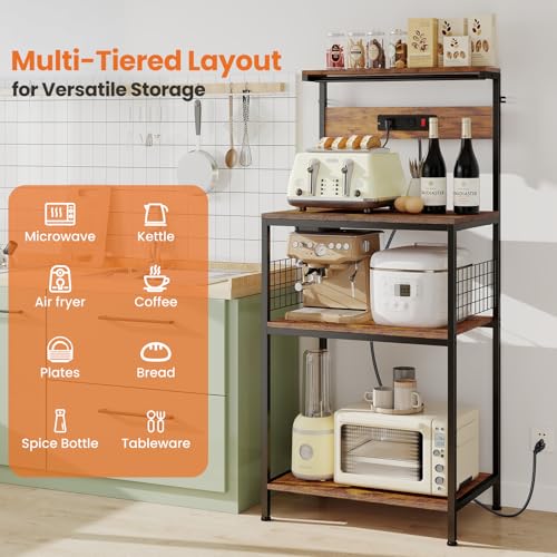 3-Tier Kitchen Baker's Rack with Power Outlet and Adjustable Shelf