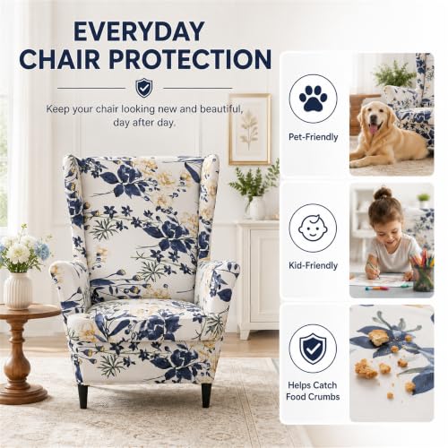 Wingback Chair Slipcover 2-Piece, Stretch Non-Slip Protector