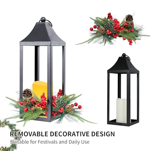 Bdor 15.7in Flameless LED Pinecone Lantern - Black Metal Holiday Decoration