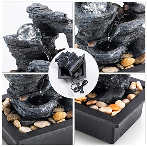 Indoor Tabletop Waterfall Fountain with LED Lights & Rolling Ball Decor