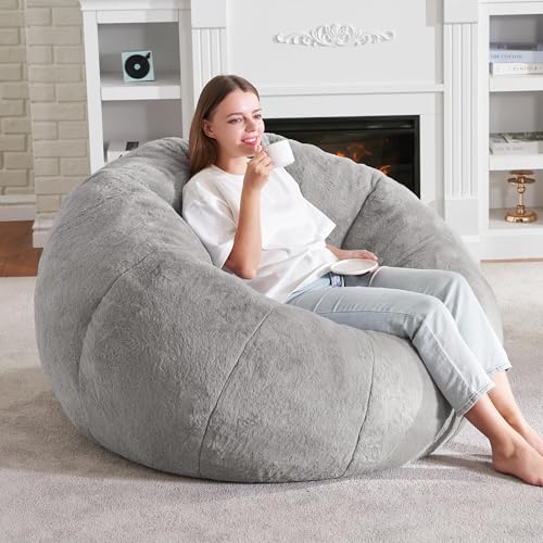 Oversized Donut Bean Bag Chair for Adults, Plush Faux Fur Lounger