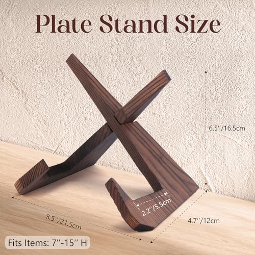 2-Pack Wooden Plate Stand for Display, Rustic Tabletop Easel for Pictures