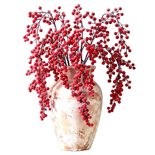 Norme 3 Pack Artificial Burgundy Red Holly Berry for Christmas Decor - Classic Red Berry