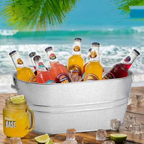 2-Pack 4-Gallon Galvanized Metal Ice Buckets & Beverage Tubs with Handles