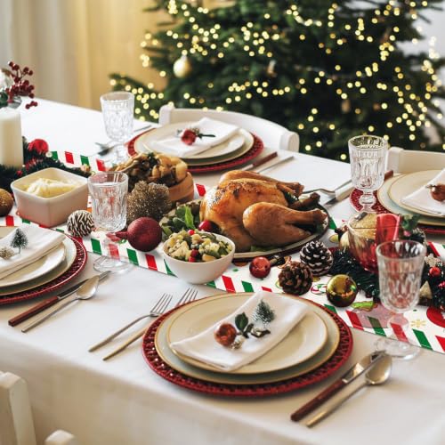 Gingerbread Christmas Table Runner 72x13 Inch Holiday Linen Decor with Candy Canes & Trees – Pedenty