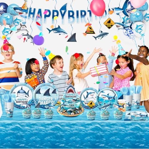 157-Piece Shark Birthday Party Decorations Set with Tableware and Balloons