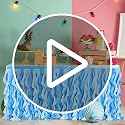 6FT Curly Willow Tulle Table Skirt for Party Decorations, Ocean Blue