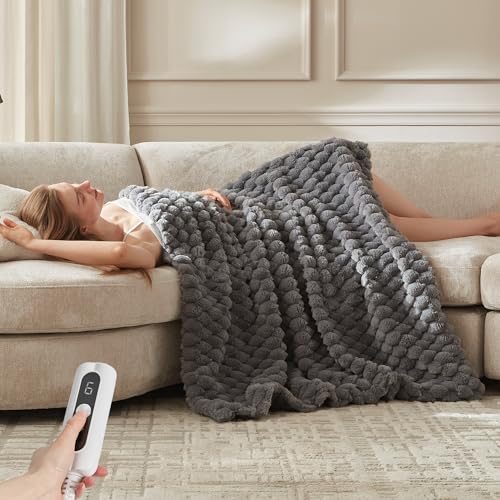 Heated Throw Blanket - Fast Heating 3D Jacquard, Machine Washable, 50x60