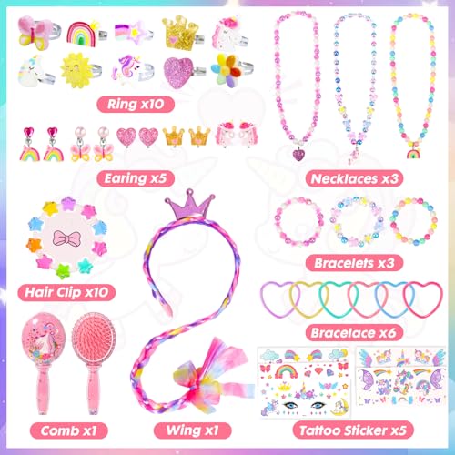 Unicorn Jewelry Set for Girls with Storage Box - 45-Piece Dress Up Accessory