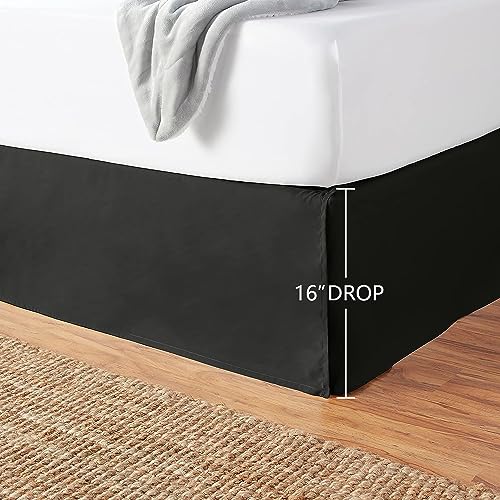 Queen Pleated Bed Skirt with 16-Inch Drop - Wrinkle Resistant, Black