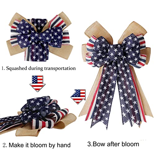 Patriotic Burlap Bow for Wreaths - Red White Blue Stars & Stripes Decor