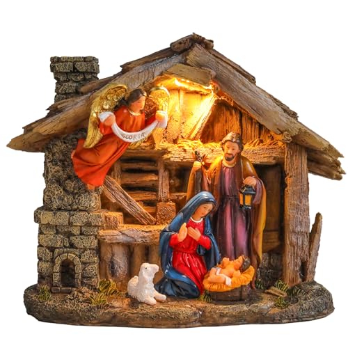 Resin Nativity Set with LED Lights & Music - Tabletop Manger Figurine