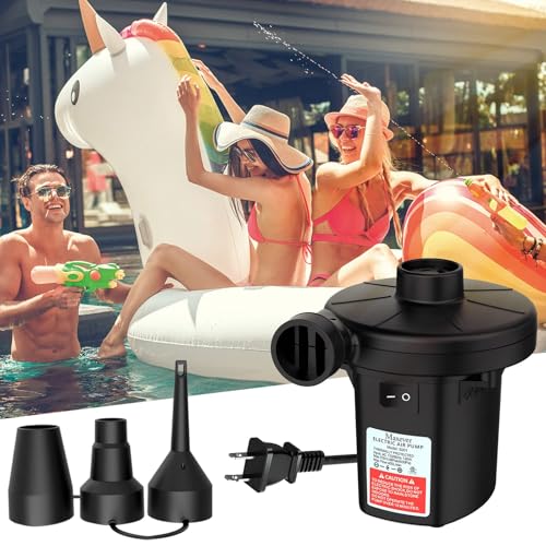 Portable Electric Air Pump with 3 Nozzles - Quick-Fill Inflator Deflator