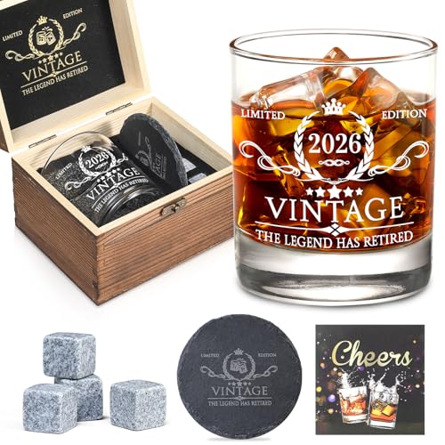 Retirement Whiskey Glass Gift Set for Men - 2026 The Legend Has Retired